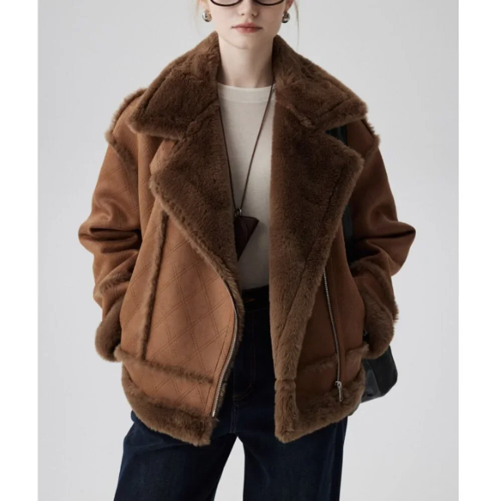 Oversized Brown Suede Aviator Coat - Picture 1 of 9